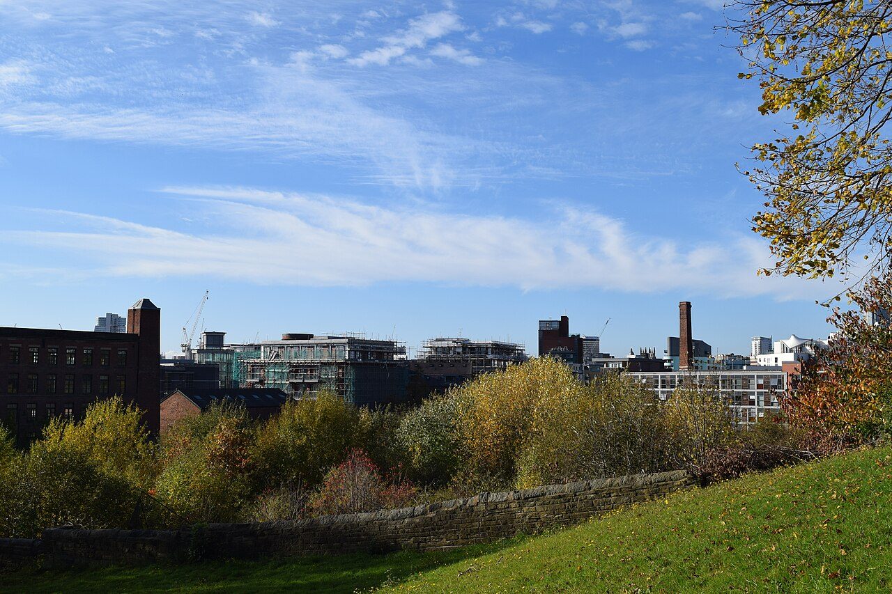 Wide city centre view of Leeds from St Saviour's Church